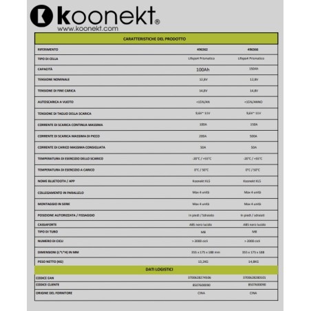 Batería de litio LiFePo4 con celda prismática compacta KL5 de 150 Ah, BMS INTEGRADO y BLUETOOTH – KOONEKT