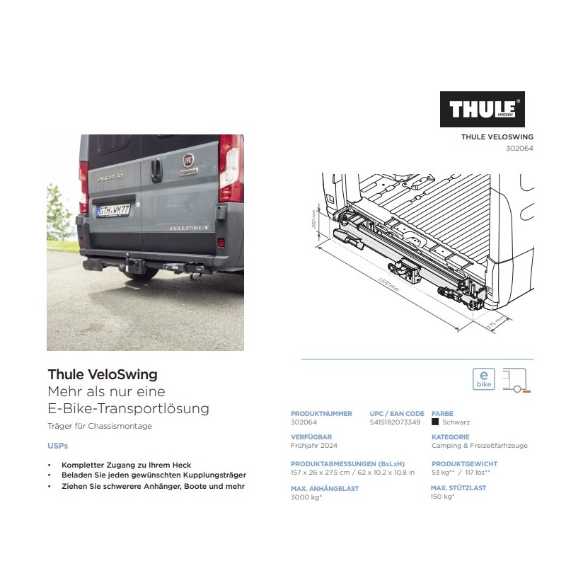 Porte-vélos pivotant à 95° Thule VeloSwing -...