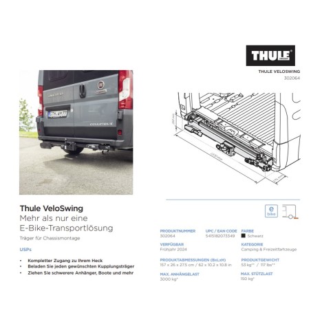 Thule VeloSwing nero supporto portabici girevole a 95° nero - 302064