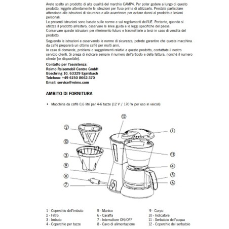 Cafetera Levanzo 12 V / 170 W