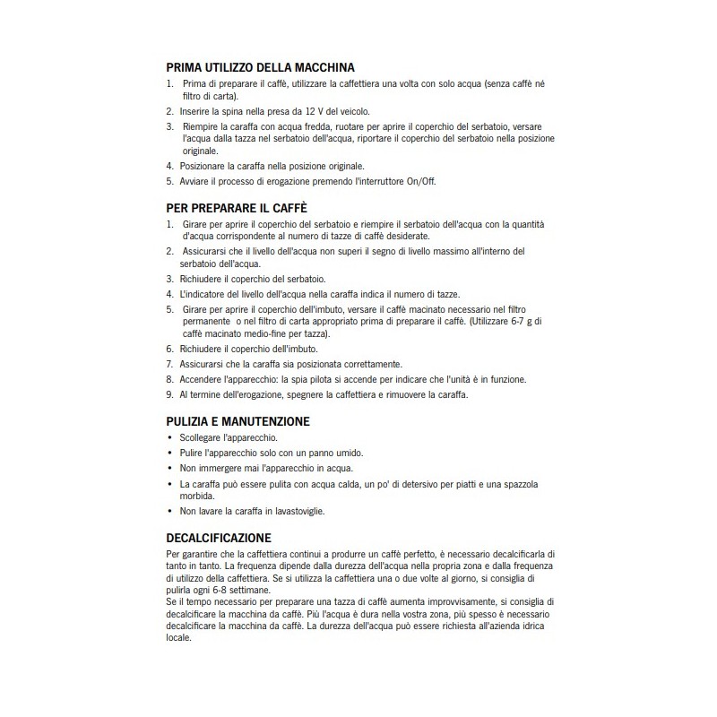 Coffee machine Levanzo 12 V / 170 W