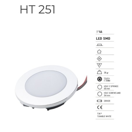 SPOT INCASSO HT 251 – MODELLO CROMO A 6 LED potenza 2W lumen 4000K