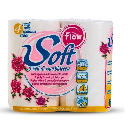 FLOW SOFT PAPIER TOILETTE 3 PLIS 600 G 4 ROULEAUX 225 FEUILLES