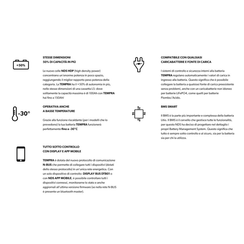 NDS TEMPRA BATTERIA LIFEPo4 12V-100Ah 341x192x176H