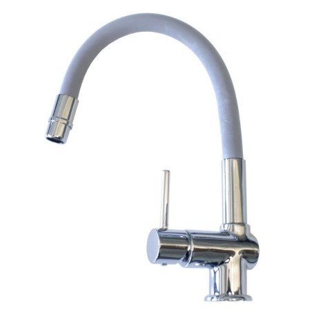 Mezclador monomando de metal cromado con caño flexible GRIS