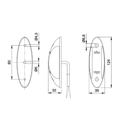 Lumière LED latérale SPL2011, 12V 1W double face 124x38x32