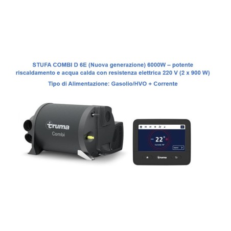 STUFA COMBI D 6E (Nuova generazione) – potente riscaldamento e acqua calda con resistenza elettrica 220 V (2 x 900 W) - 33516-20