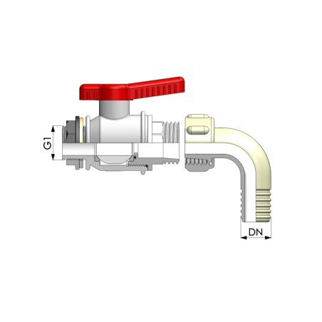 Hebelöffnungshahn zum Entleeren des Wohnmobiltanks 1/2" - 20 mm Schlauchanschluss