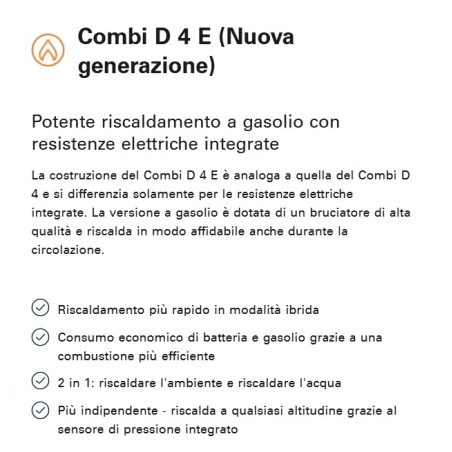 STUFA COMBI D4 E (Nuova generazione) 4000W – potente riscaldamento e acqua calda con resistenza elettrica (2 x 900 W) - 33416-20