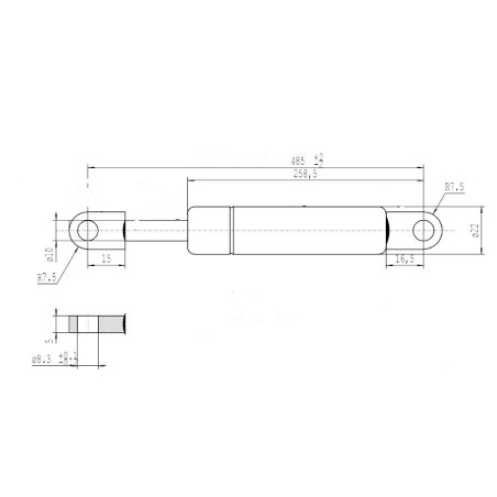 Gasfeder für Camperbett 1000N Zylinder 22 mm offen geschlossen 485-258