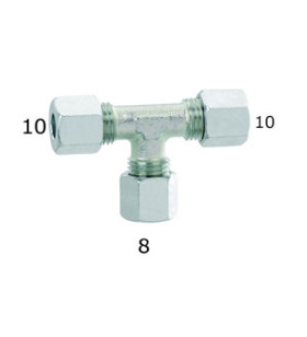Racor gas acc zinc T reducción para tubo cobre Ø 8-10-10 mm