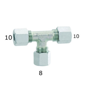 Racor gas acc zinc T reducción para tubo cobre Ø 8-10-10 mm