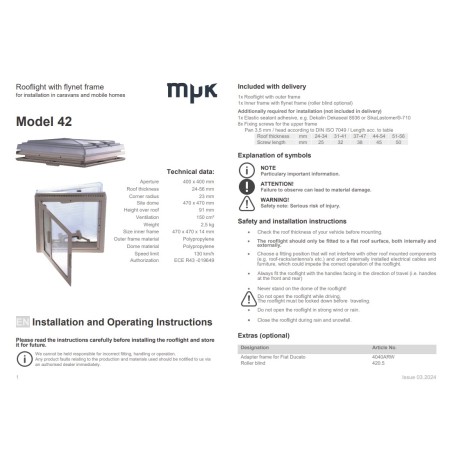 CLARABOYA DE CÚPULA DE ÓPALO DE 42 MPK - 400x400 mm – completa con mosquitera integrada y apagón